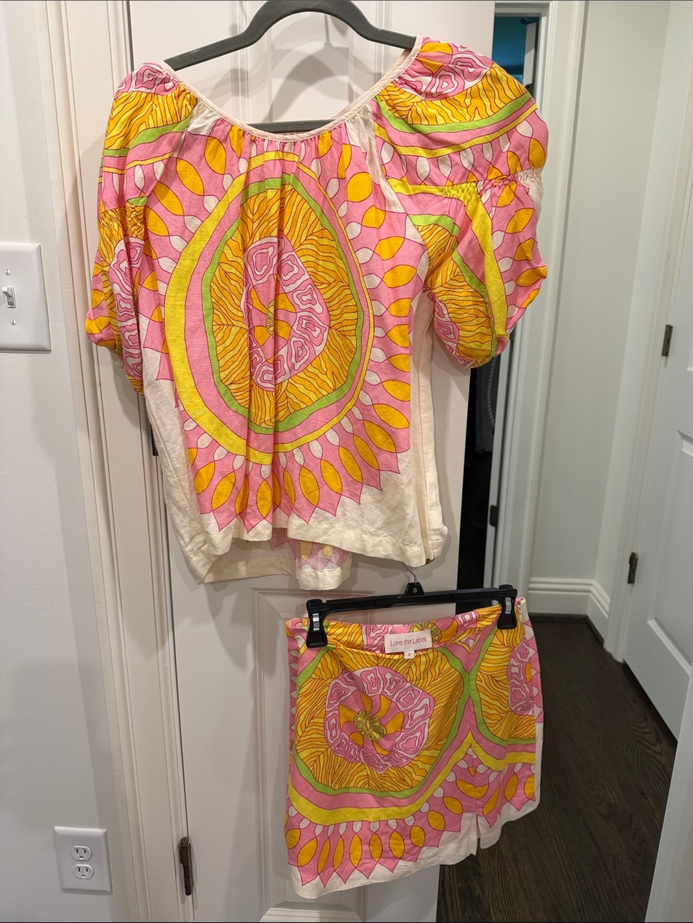 Vibrant Sunburst Two-Piece Top & Skirt Set - Pink, Yellow, Green